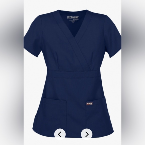 Grey’s Anatomy by Barco Indigo XS Riley Set. Mock wrap V-Neck Scrubs Top & Pants - Picture 2 of 12